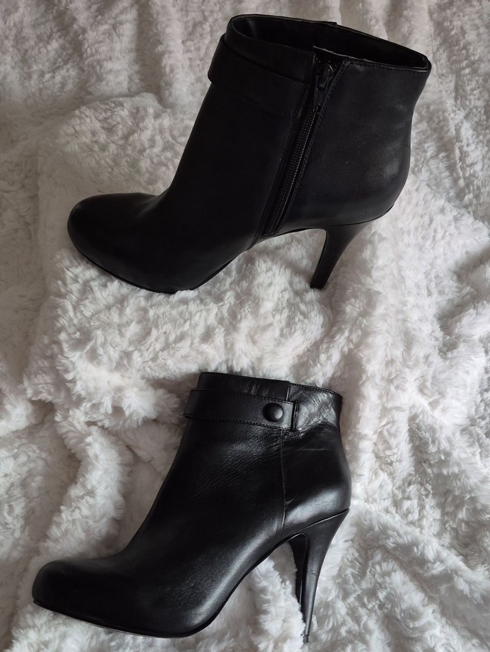Nine West Black Leather Ankle Booties - Stiletto Heel